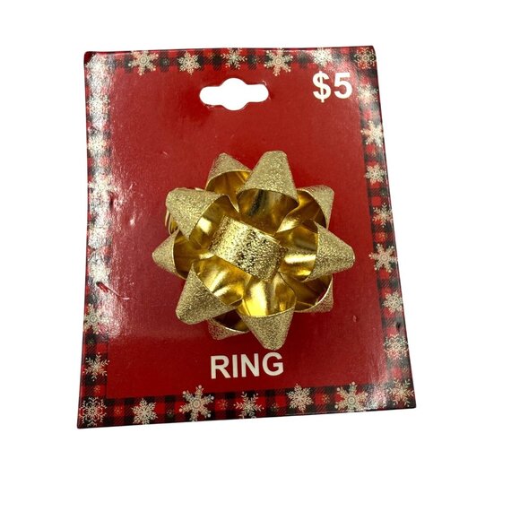 Gold Bow Statement Adjustable Stretchy Ring Costume Jewelry Approx Size 9.5 - Picture 1 of 5